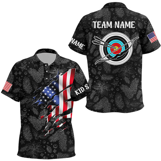 Personalized Christmas USA Flag Archery Kid Polo Shirts Custom Merry Christmas Shirts For Archer TDM0497