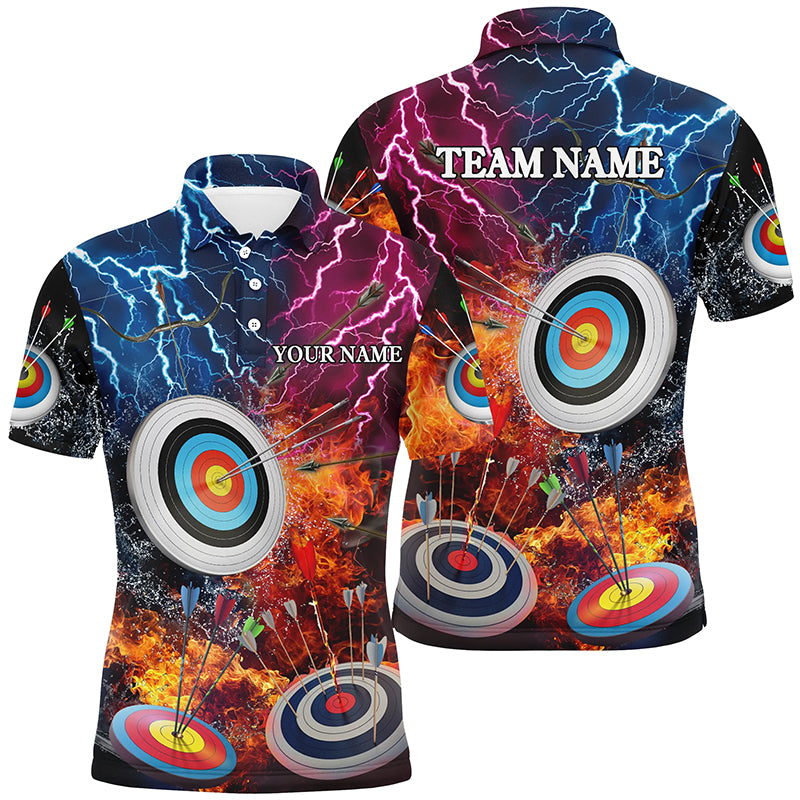Archery Target In Water Fire Personalized Name Men Polo Shirts Custom Archery Gifts For Archer TDM0508