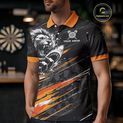 Orange And Black Grunge Lion And Shark Dart Shirts Custom Men's Dart Jersey Polo & Quarter Zip TDM3847