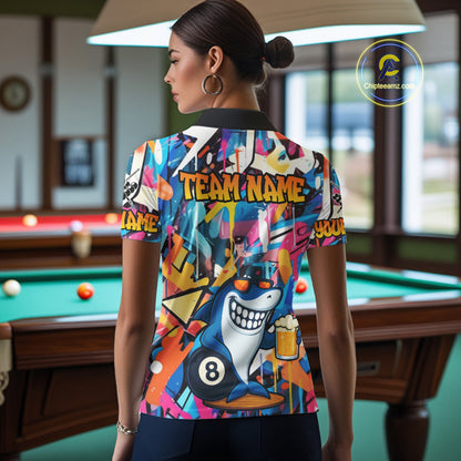 Funny Shark Colorful Graffiti Style Custom 8 Ball Billiard Shirt For Women Best Billiard Team Jersey TDM3850