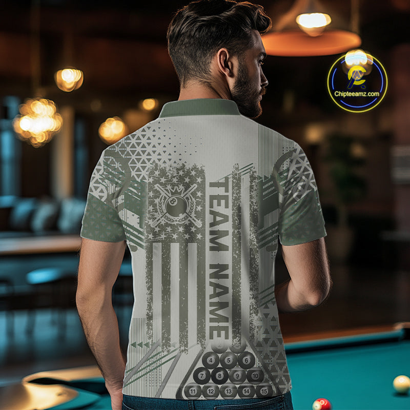 Military Green Camo Billiard Jersey For Men Custom 8 Ball Pool Shirt American Flag Billiard Shirts TDM3855