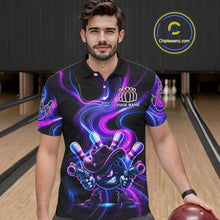 Load image into Gallery viewer, Custome Neon Blue Purple Funny Bowling Shirt For Men, Bowling League Team Jersey Polo &amp; 1/4 Zip TDM6277