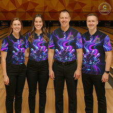 Load image into Gallery viewer, Custome Neon Blue Purple Funny Bowling Shirt For Men, Bowling League Team Jersey Polo &amp; 1/4 Zip TDM6277