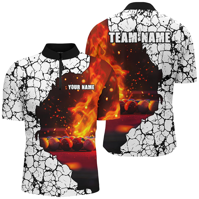 Personalized Crack Billiard Balls Fire 3D Men Polo & Quarter-Zip Shirts, Billiard Apparel Clothing TDM1765
