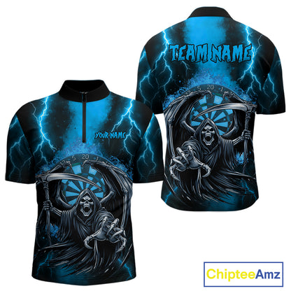 Personalized Blue Grim Reaper Thunder Lightning Darts Shirt For Men, 3D Darts Team Jerseys TDM4532