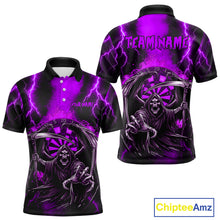 Load image into Gallery viewer, Personalized Purple Grim Reaper Thunder Lightning Darts Shirt For Men, 3D Darts Team Jerseys TDM4533