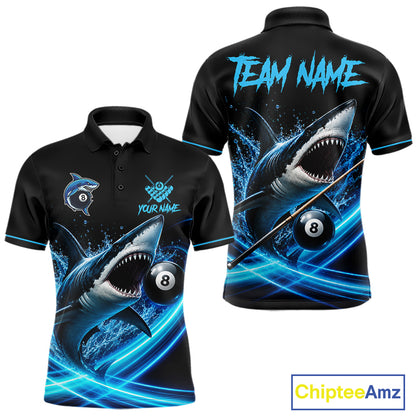 Black And Blue 8 Ball Shark Billiard League Shirts For Men Custom Pool Team Jersey Polo & 1/4 Zip TDM7165