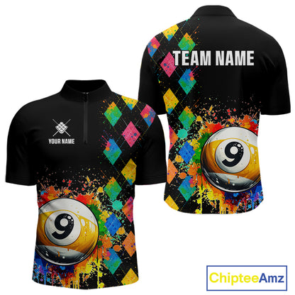 Funny 9 Ball Pool Paint Colorful Argyle Custom Billiard Shirt For Men, Best Pool Team Jersey TDM4962