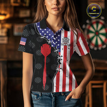 Load image into Gallery viewer, Retro American Flag Patriotic Darts Shirt For Women Custom Darts Team Jersey Polo &amp; Quarter Zip TDM5388