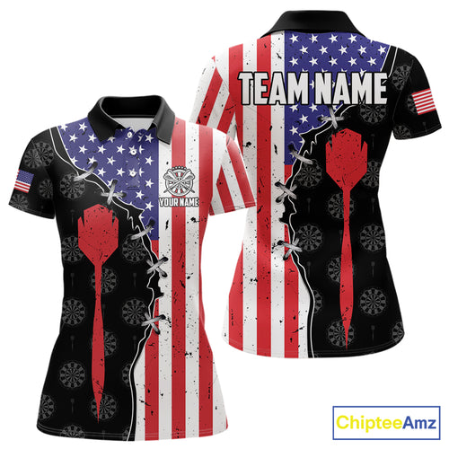 Retro American Flag Patriotic Darts Shirt For Women Custom Darts Team Jersey Polo & Quarter Zip TDM5388