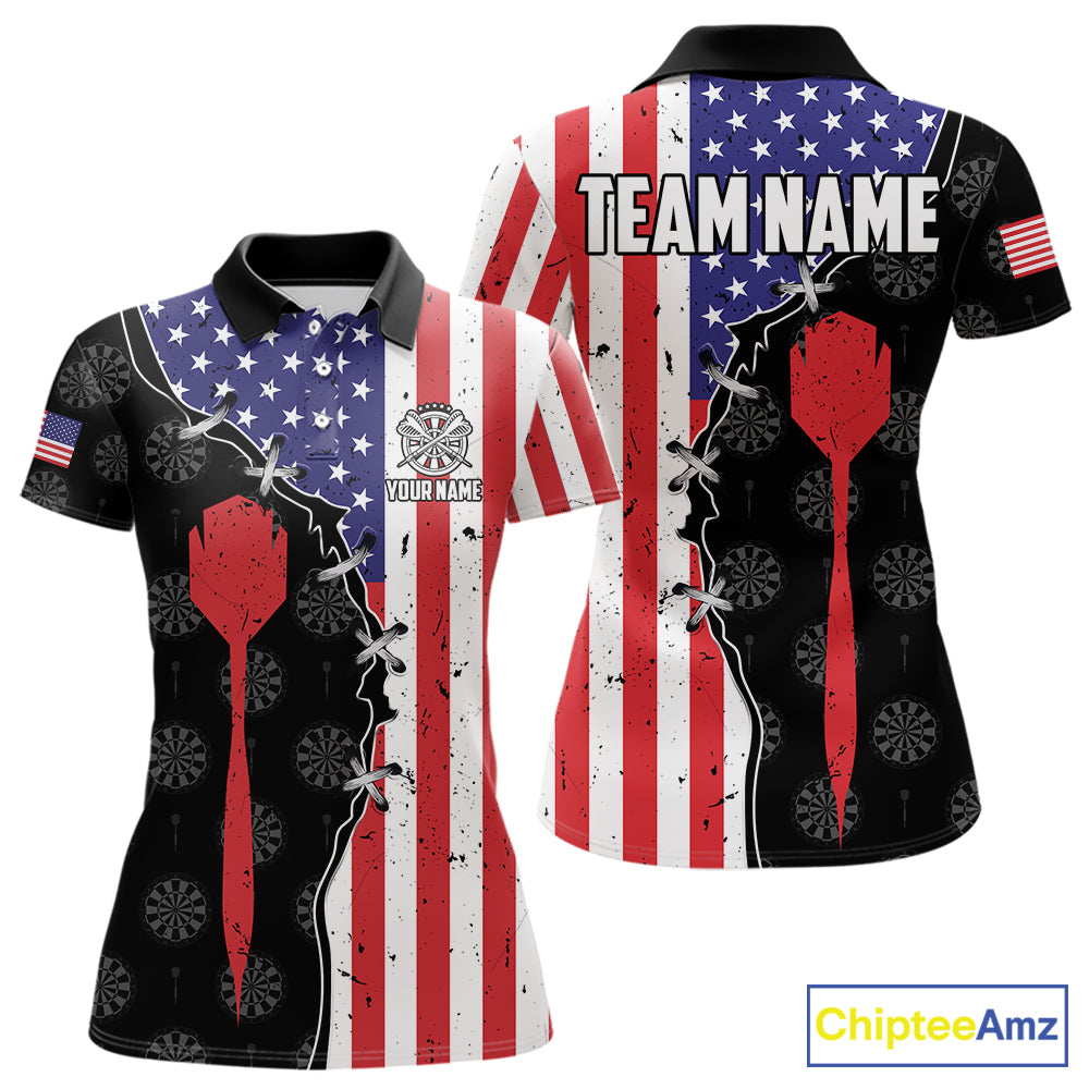 Retro American Flag Patriotic Darts Shirt For Women Custom Darts Team Jersey Polo & Quarter Zip TDM5388