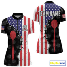 Load image into Gallery viewer, Retro American Flag Patriotic Darts Shirt For Women Custom Darts Team Jersey Polo &amp; Quarter Zip TDM5388