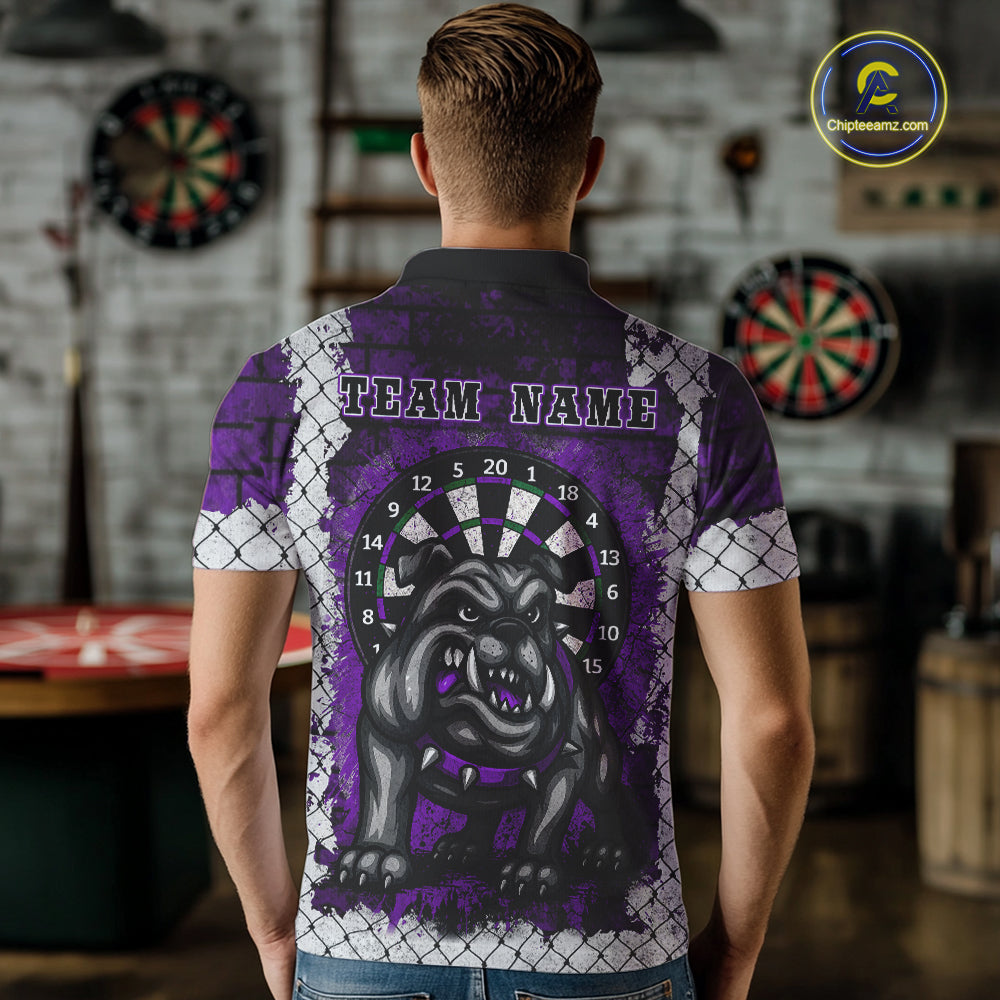 Purple Brick-Wall Fierce Bulldog Men Darts Polo Team Shirt Personalized Name For Players NYN2115