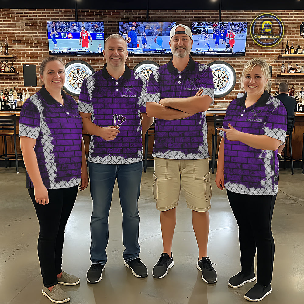 Purple Brick-Wall Fierce Bulldog Men Darts Polo Team Shirt Personalized Name For Players NYN2115