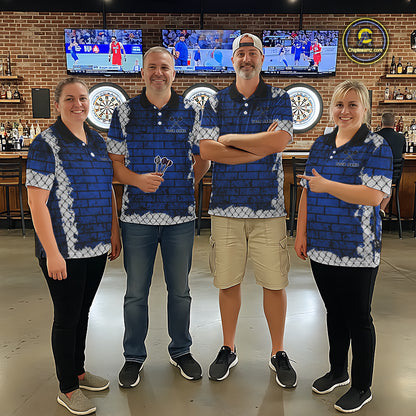 Blue Brick-Wall Fierce Bulldog Men Darts Polo Team Shirt Personalized Name For Players NYN2116