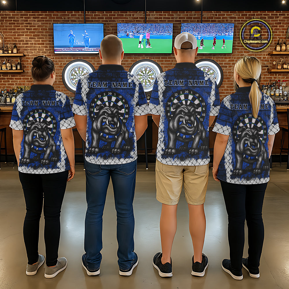 Blue Brick-Wall Fierce Bulldog Men Darts Polo Team Shirt Personalized Name For Players NYN2116