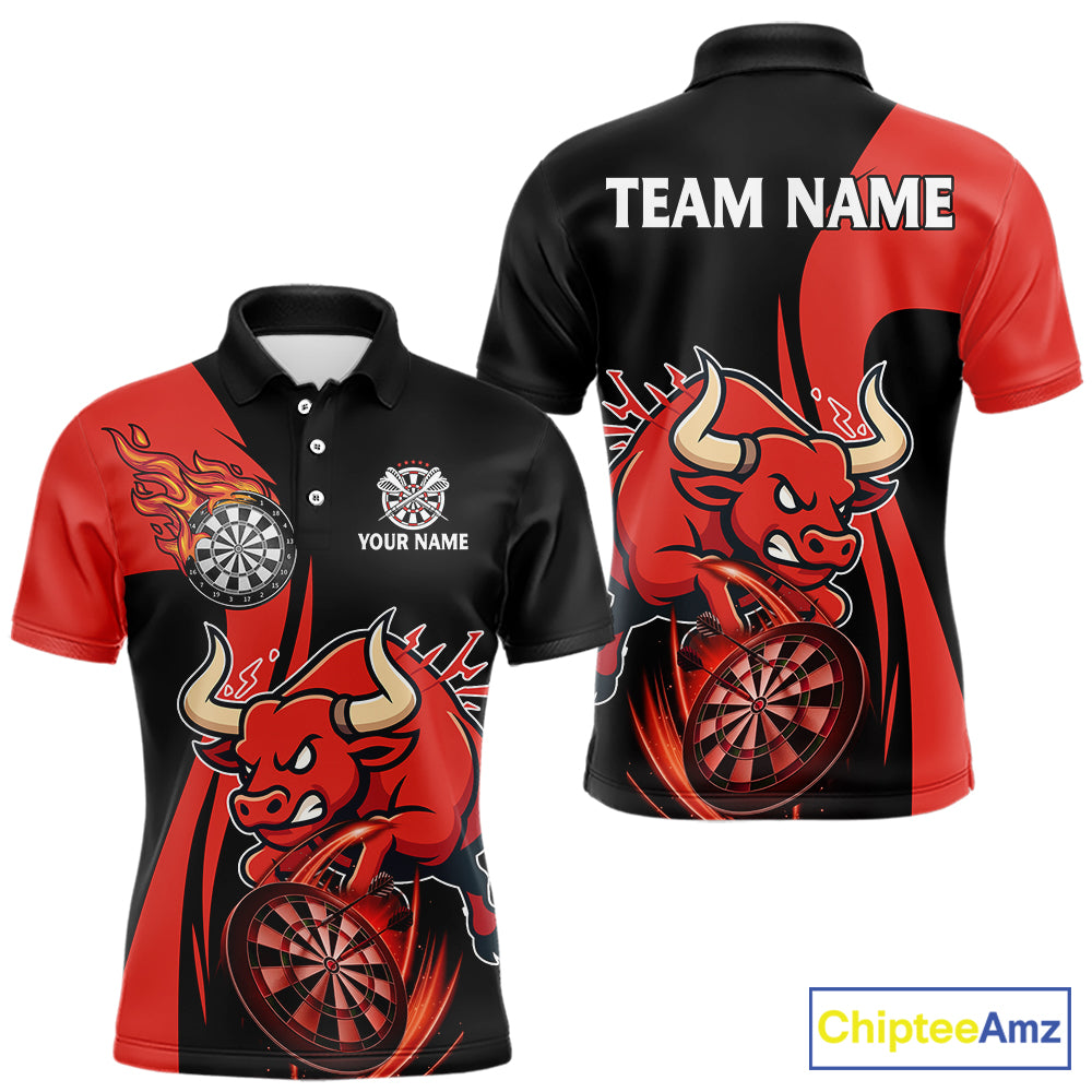 Black And Red Custom Bull Darts Shirt For Men, Personalized Darts Jersey Team Polo & 1/4 Zip TDM5389