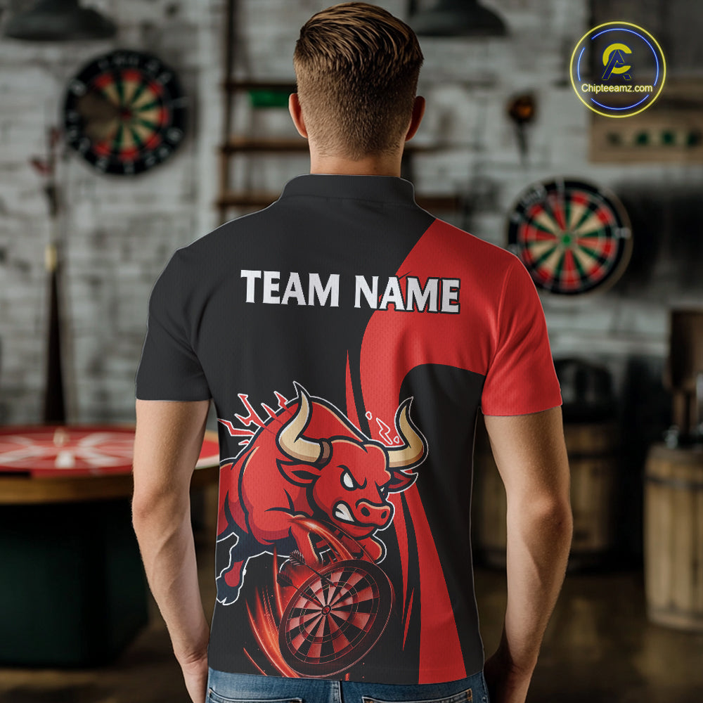 Black And Red Custom Bull Darts Shirt For Men, Personalized Darts Jersey Team Polo & 1/4 Zip TDM5389
