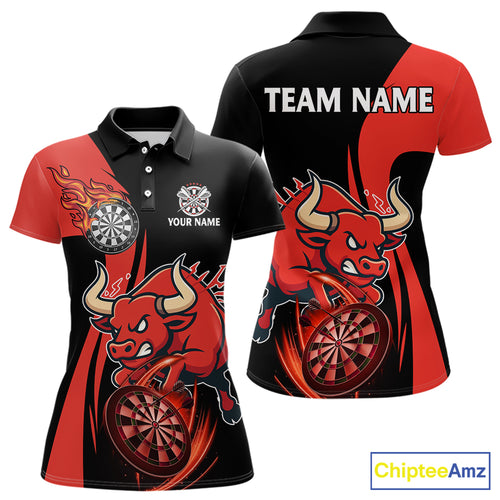 Black And Red Custom Bull Darts Shirt For Women, Personalized Darts Jersey Team Polo & 1/4 Zip TDM5389