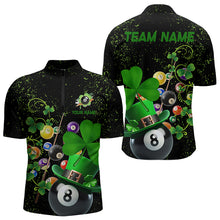 Load image into Gallery viewer, Black Grunge Billiard Balls Luckiest Shamrock Men Pool Shirt Custom Patrick Day Billiard Team Jersey TDM3390
