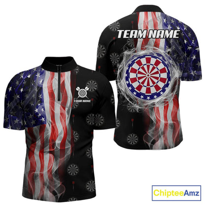 Personalized American Flag Smoke Darts Shirt For Men, Patriotic Darts Jersey Team Polo & 1/4 Zip TDM5680