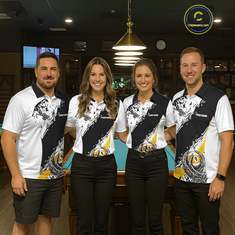 9 Ball Skeleton Custom Billiard Polo & 1/4 Zip Shirts For Men, Funny 9 Ball Pool Billiard Jerseys TDM5675