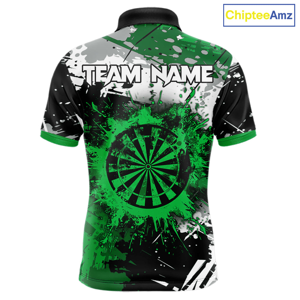 Custom Green Grunge Darts Shirt With Pocket Option For Men, Dart Team Jersey TDM5887