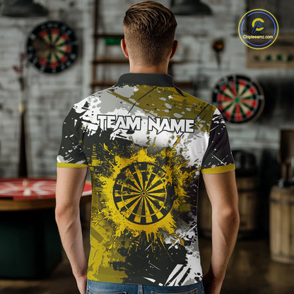 Custom Yellow Grunge Dart Shirt With Pocket Option For Men, Dart Team Jersey TDM5888