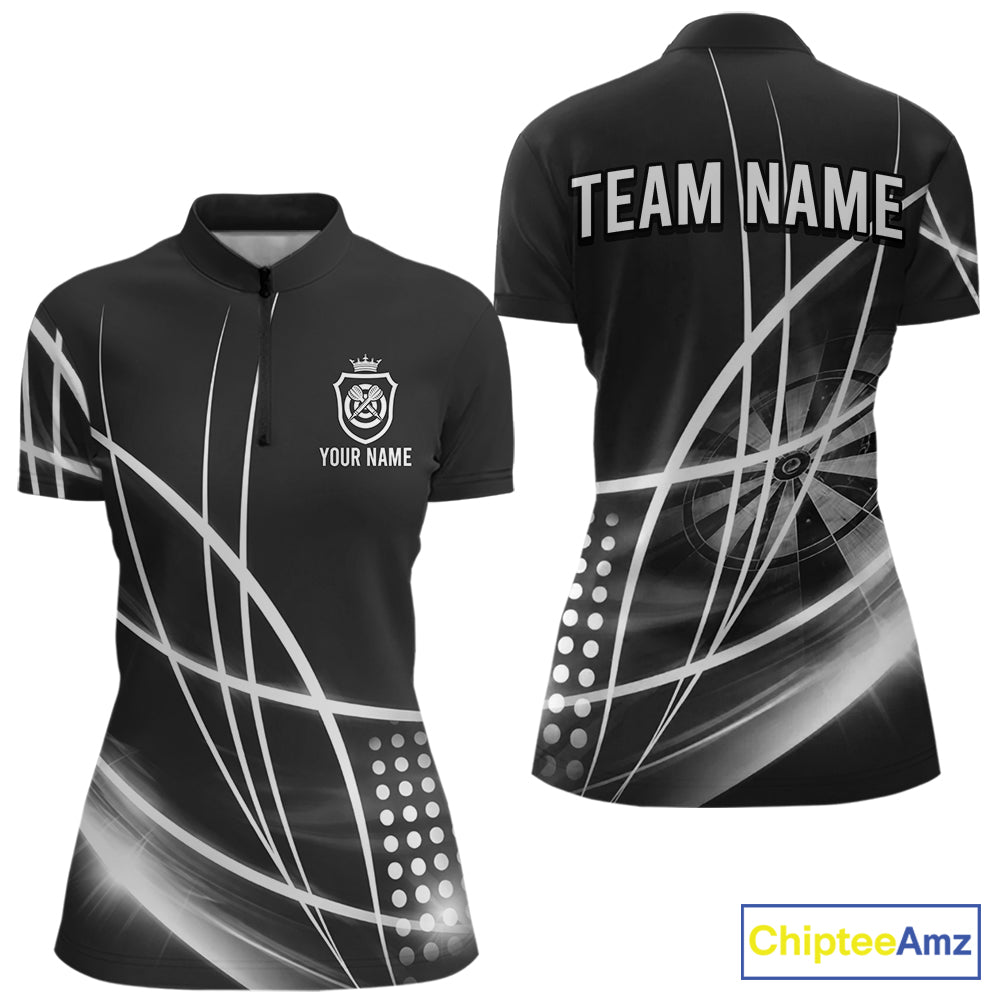 Black And White Darts Jersey For Women Custom Light Streak Darts Team Shirt Polo & Quarter Zip TDM6028