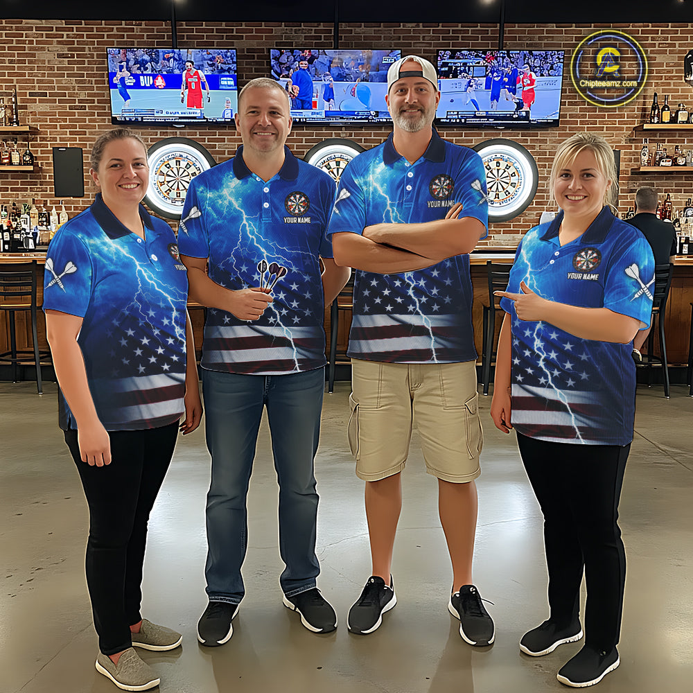 Blue Lightning American Flag Eagle Dart Shirt With Pocket Option For Men TDM6030