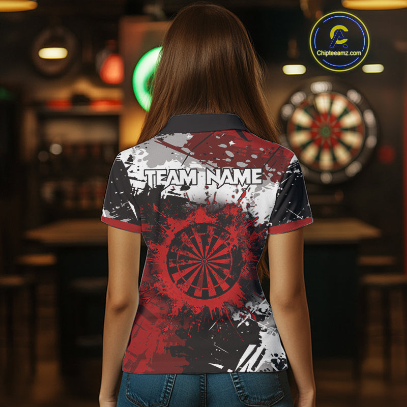 Red Grunge Paint Splash Dart Polo & Quarter Zip Custom Dart Shirts For Women Darts Team Jerseys  TDM3858