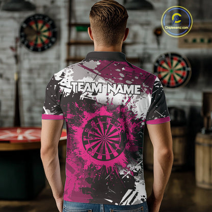 Pink Grunge Paint Splash Dart Polo & Quarter Zip Custom Dart Shirts For Men Darts Team Jerseys TDM3859