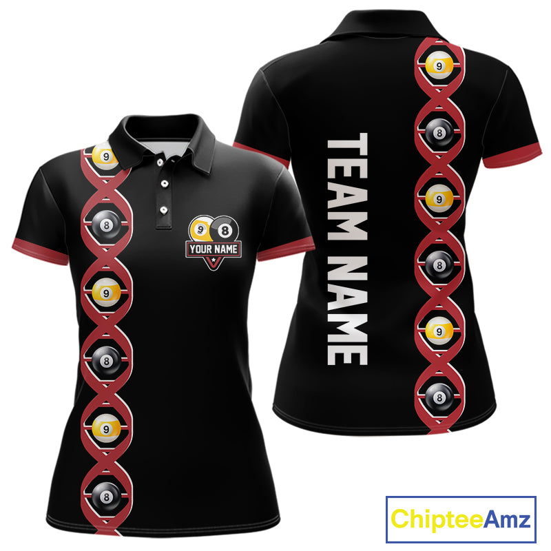 DNA Billiard 8 Ball & 9 Ball Shirts For Women Custom Funny Pool Billiard Jerseys Team Polo & 1/4 Zip TDM3863