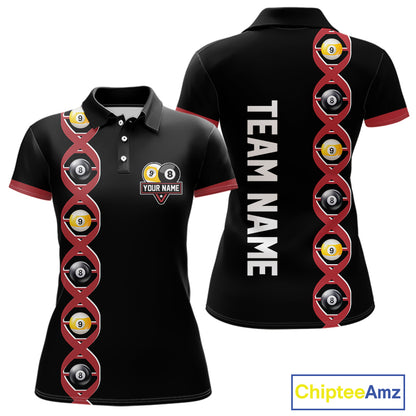 DNA Billiard 8 Ball & 9 Ball Shirts For Women Custom Funny Pool Billiard Jerseys Team Polo & 1/4 Zip TDM3863
