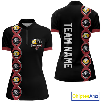 DNA Billiard 8 Ball & 9 Ball Shirts For Women Custom Funny Pool Billiard Jerseys Team Polo & 1/4 Zip TDM3863