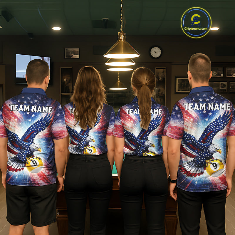 Custom 8 Ball & 9 Ball American Flag Eagle Billiard Shirt For Women, Pool Team Jersey Polo & 1/4 Zip TDM6281