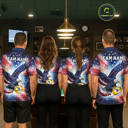 Custom 8 Ball & 9 Ball American Flag Eagle Billiard Shirt For Women, Pool Team Jersey Polo & 1/4 Zip TDM6281