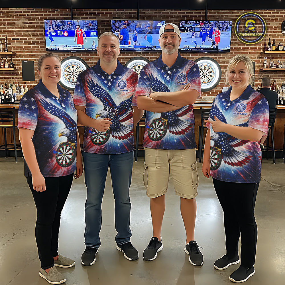 Personalized American Flag Eagle Darts Shirt For Men, Patriotic Darts Team Jersey Polo & 1/4 Zip TDM6283