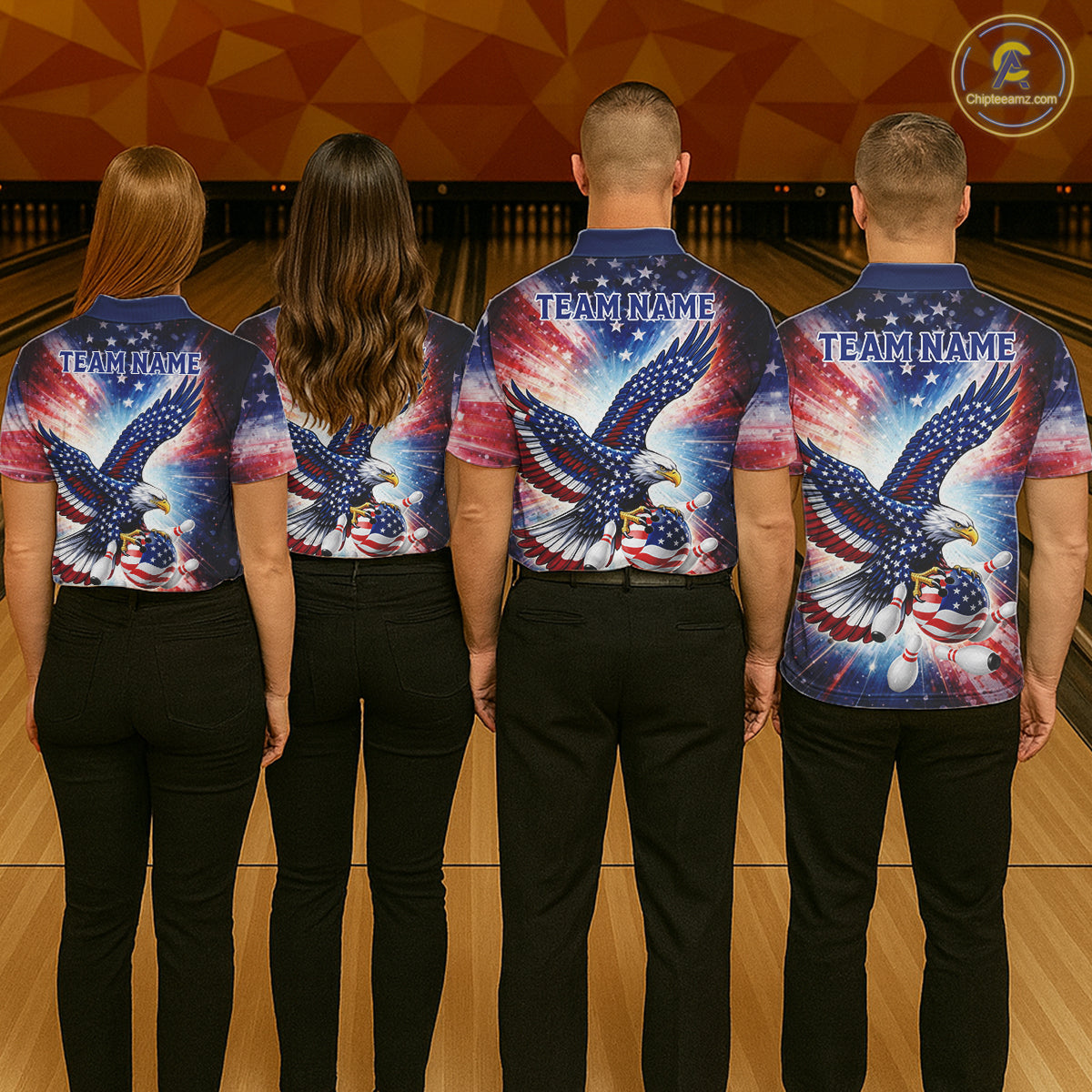 American Flag Eagle Bowling Polo & 1/4 Zip Shirts For Women Custom Patriotic Bowling Team Jersey TDM6284