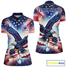 Load image into Gallery viewer, American Flag Eagle Bowling Polo &amp; 1/4 Zip Shirts For Women Custom Patriotic Bowling Team Jersey TDM6284