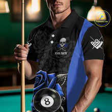 Load image into Gallery viewer, Black And Blue 8 Ball Pool And Roses Custom Skull Billiard Shirts For Men, Billiard Team Jersey TDM6286