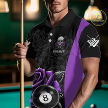 Load image into Gallery viewer, Black And Purple 8 Ball Pool And Roses Custom Skull Billiard Shirts For Men, Billiard Team Jersey TDM6287