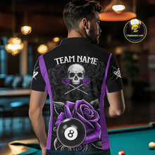 Load image into Gallery viewer, Black And Purple 8 Ball Pool And Roses Custom Skull Billiard Shirts For Men, Billiard Team Jersey TDM6287