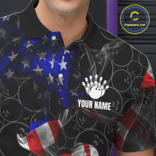 Load image into Gallery viewer, Custom American Flag Smoke Bowling Shirt For Men, Patriotic Team Bowling Jersey Polo &amp; 1/4 Zip TDM6290
