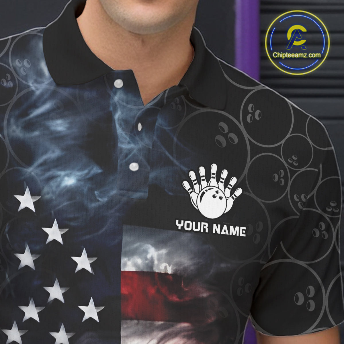 Custom American Flag Smoke Bowling Shirt For Men, Patriotic Bowling Jersey Team Polo & 1/4 Zip TDM6291