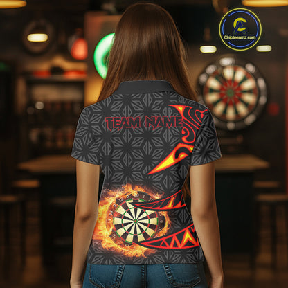 Personalized Fire Flame Dartboard Geometric Pattern Darts Shirt For Women, Custom Darts Team Jerseys TDM4320