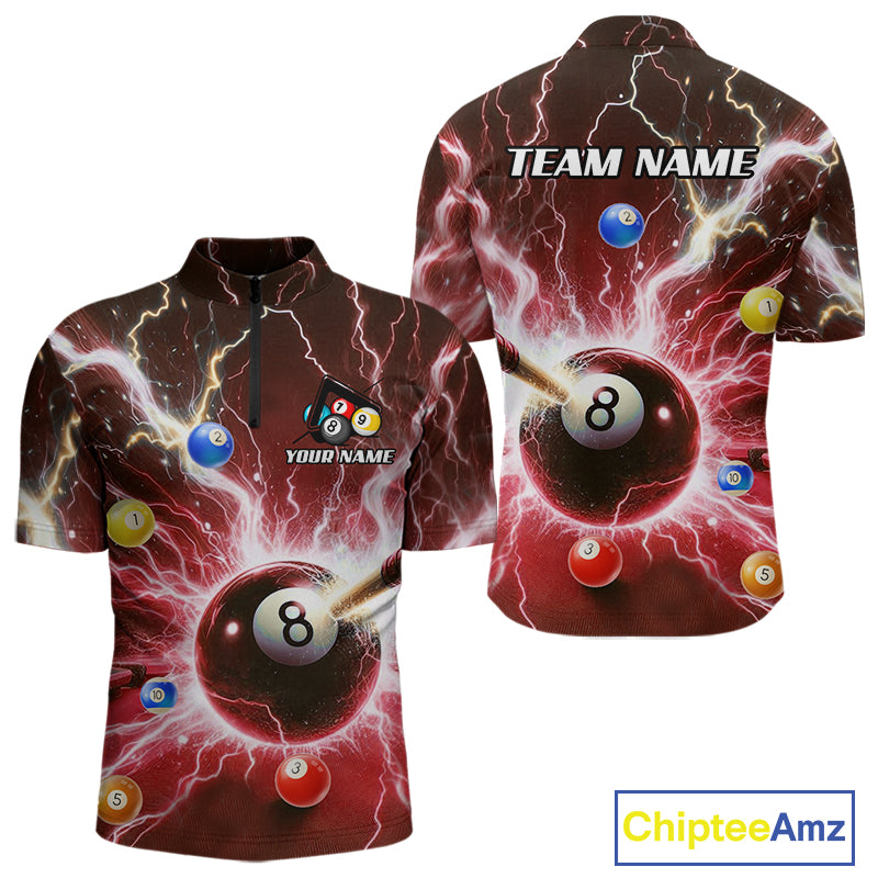 Thunder Lightning Strike 8 Ball Men Billiard Shirts Custom Red Billiard League Pool Team Jersey TDM4545