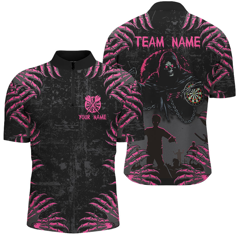 Funny Claw Grim Reaper Men Darts Shirts Custom Grunge Pink Black  Halloween Darts Jerseys TDM2697