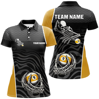 9 Ball Skeleton Custom Billiard Polo & 1/4 Zip Shirts For Women, Funny 9 Ball Pool Billiard Jerseys TDM2945