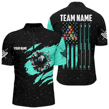 Load image into Gallery viewer, Customized Grunge American Flag 8 Ball Pool Men Billiard Polo Shirts, Pool Player Shirts |Turquoise TDM3172